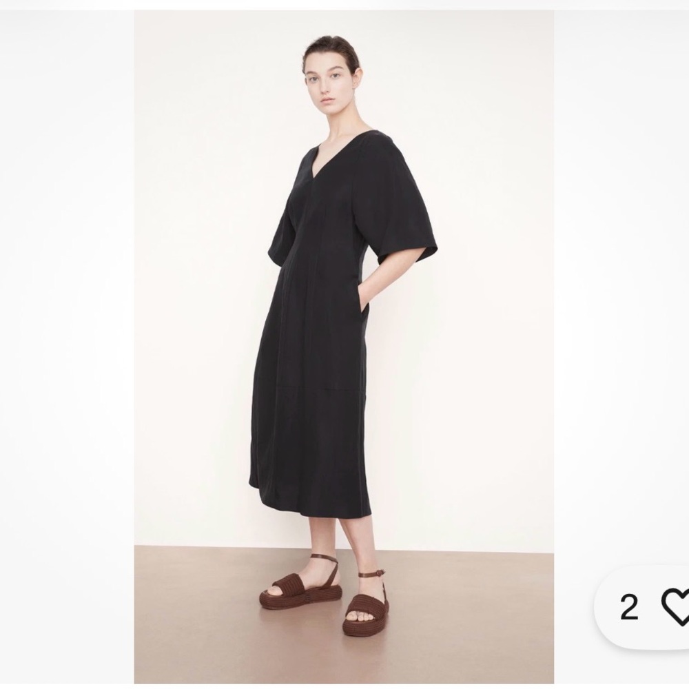 VINCE V-Neck Flutter Sleeve Dress V936651494 SZ XL Tall luxury minimalist black